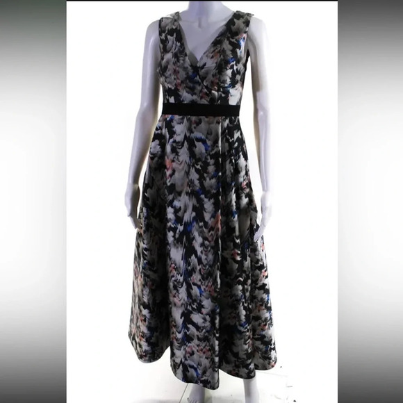 L.K. Bennett Juana Sleeveless Abstract Print Full Skirt Gown 2 Pockets - Picture 7 of 12